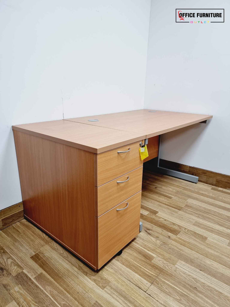 Beech Straight Desk with Desk Height Pedestal (160cm x 80cm)