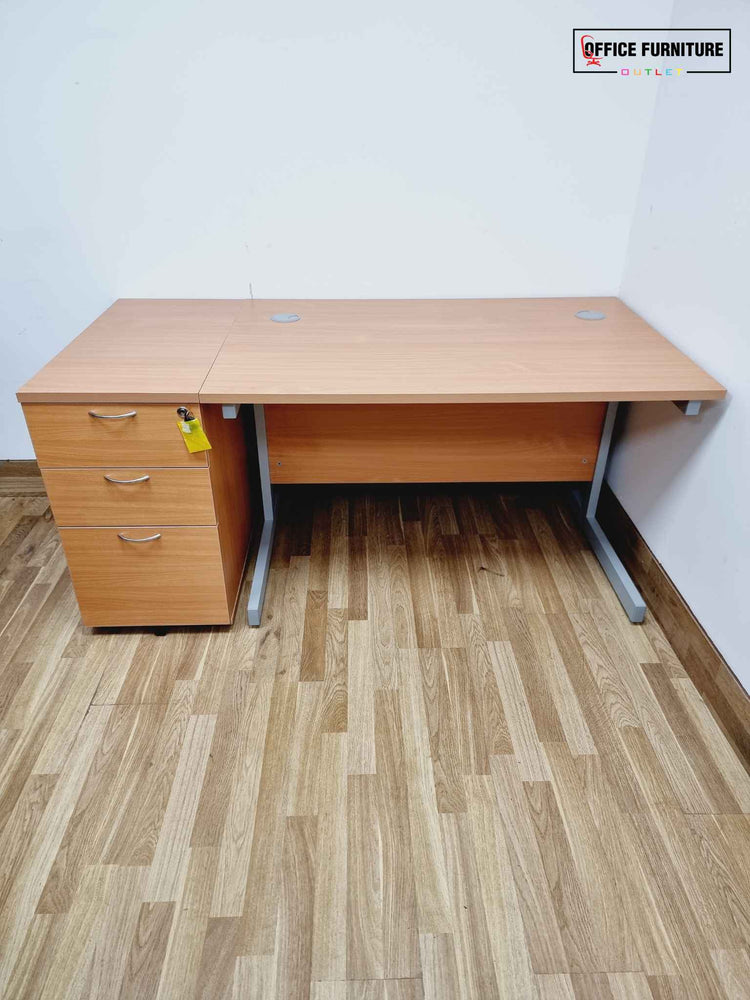 Beech Straight Desk with Desk Height Pedestal (160cm x 80cm)