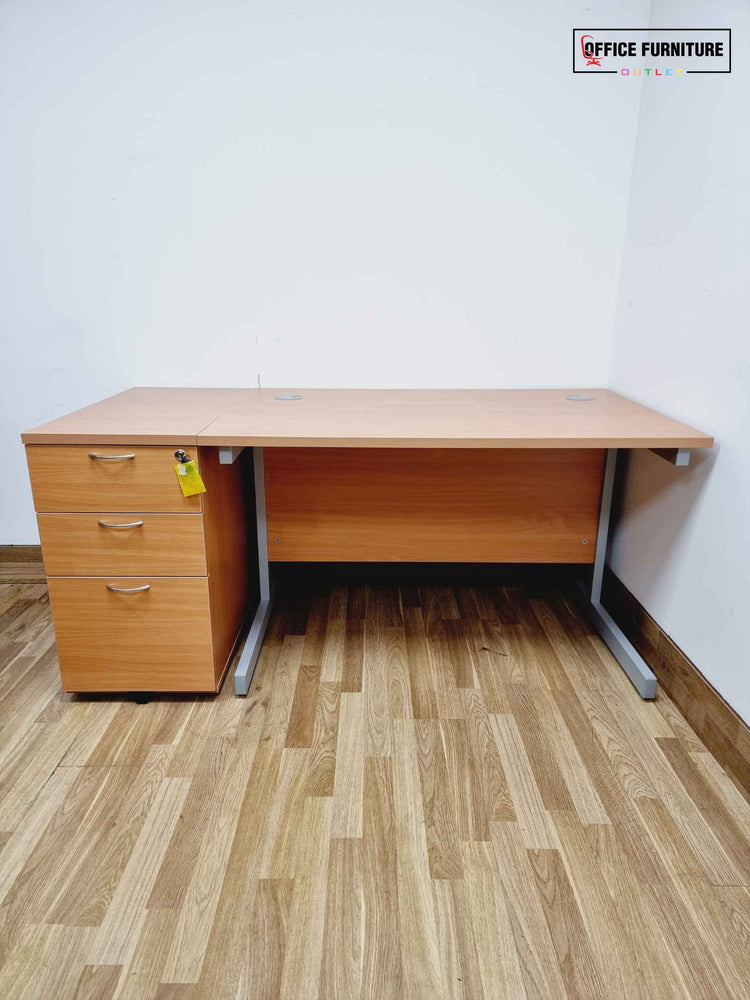 Beech Straight Desk with Desk Height Pedestal (160cm x 80cm)