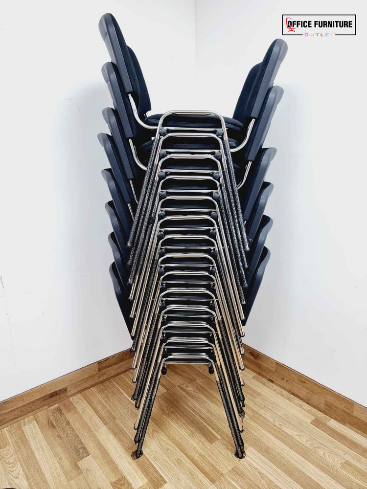 Club Stacking Chairs - Black Fabric With Chrome Legs