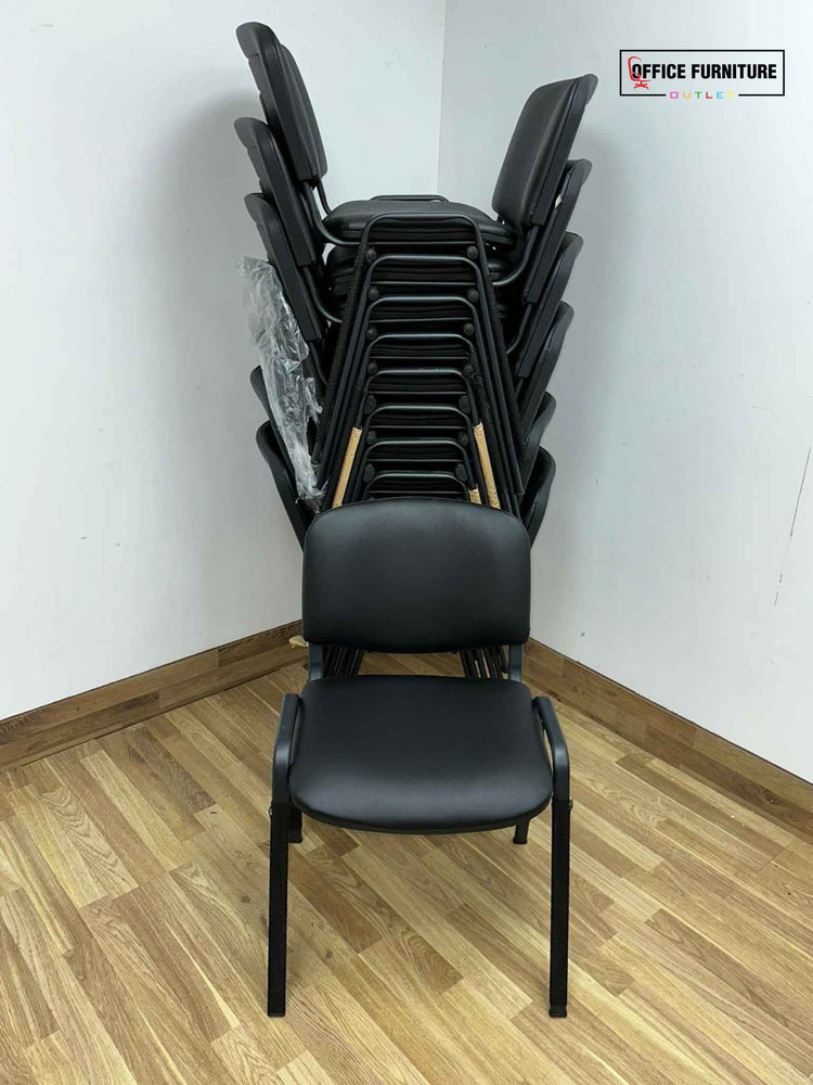 Club Stacking Chairs - Black Leather With Black Legs