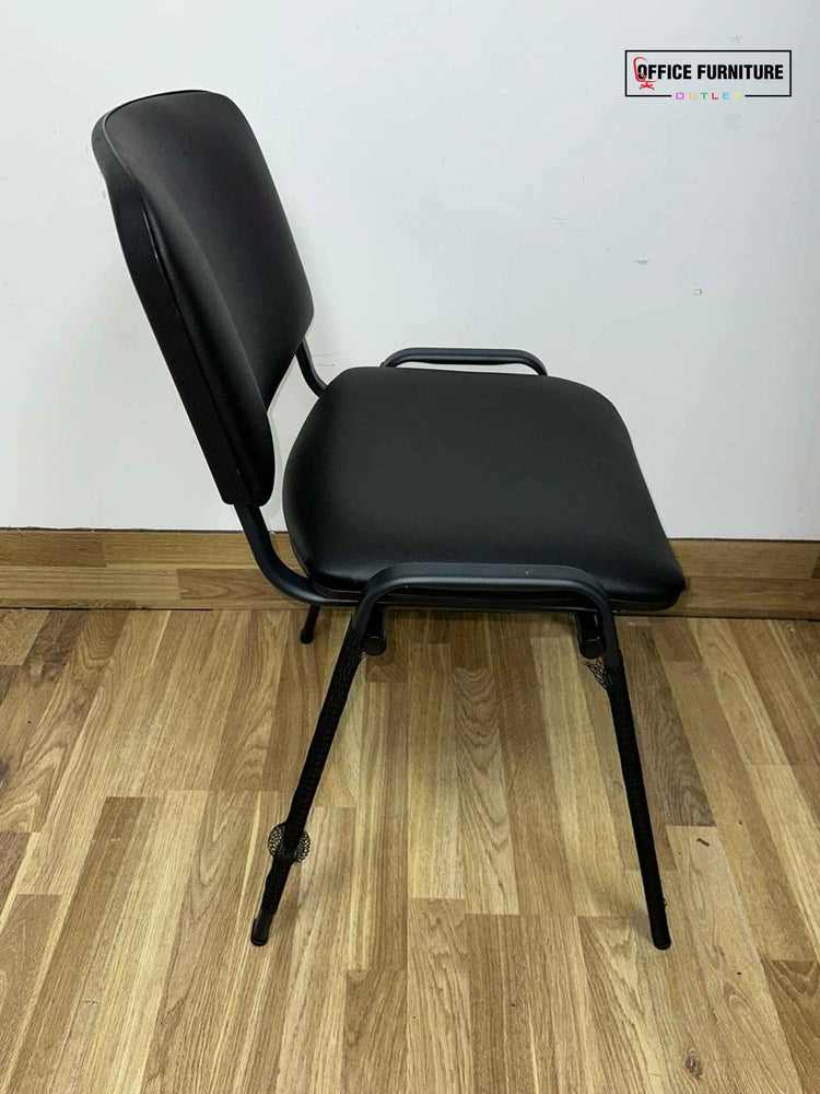 Club Stacking Chairs - Black Leather With Black Legs