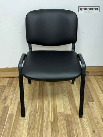 Club Stacking Chairs - Black Leather With Black Legs