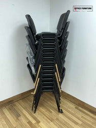 Club Stacking Chairs - Black Leather With Black Legs