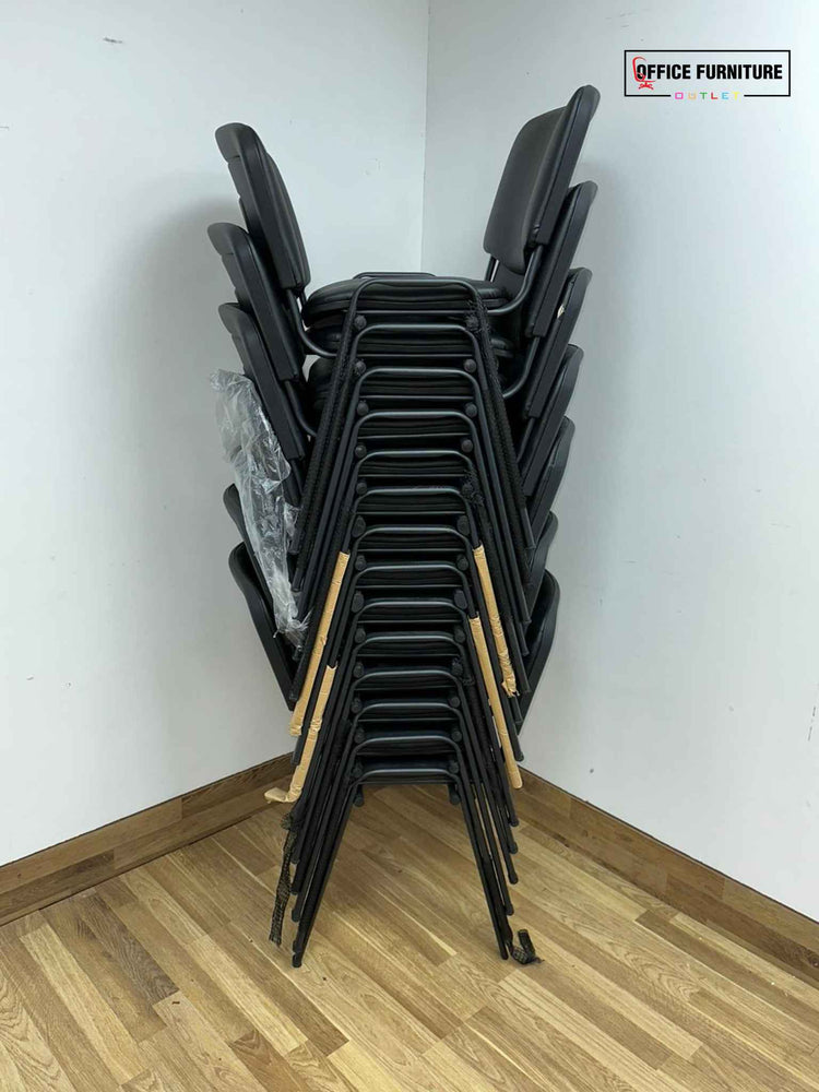 Club Stacking Chairs - Black Leather With Black Legs