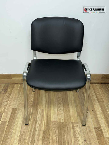 Club Stacking Chairs - Black Leather With Chrome Legs