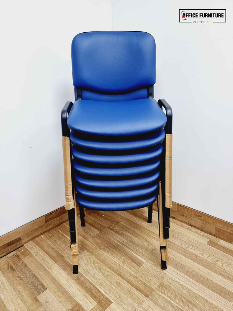 Club Stacking Chairs - Blue Leather With Black Legs