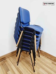 Club Stacking Chairs - Blue Leather With Black Legs