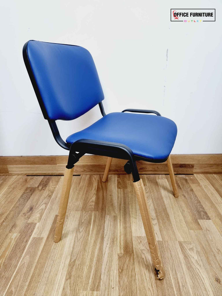 Club Stacking Chairs - Blue Leather With Black Legs