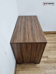 Four Person Walnut Meeting Table Set With Matching Storage Cabinet