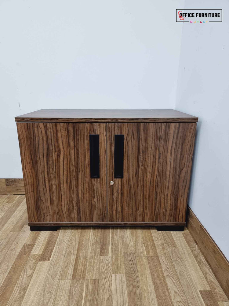 Four Person Walnut Meeting Table Set With Matching Storage Cabinet