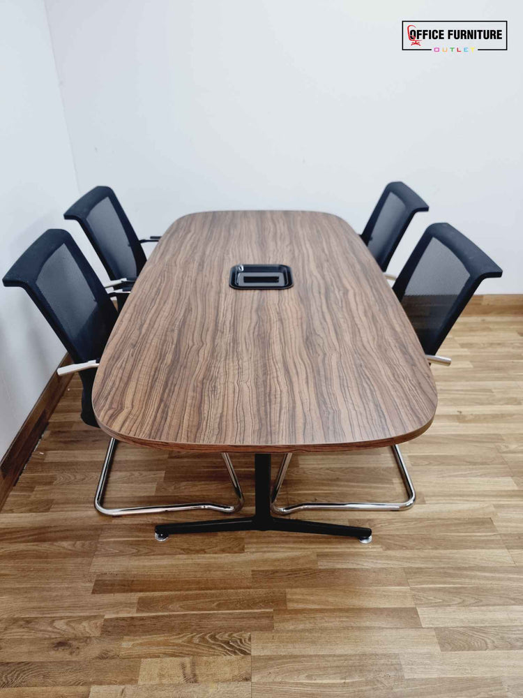 Four Person Walnut Meeting Table Set With Matching Storage Cabinet