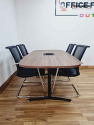 Four Person Walnut Meeting Table Set With Matching Storage Cabinet