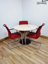 Round Three Seater Maple Meeting Table With Chairs (100cm)