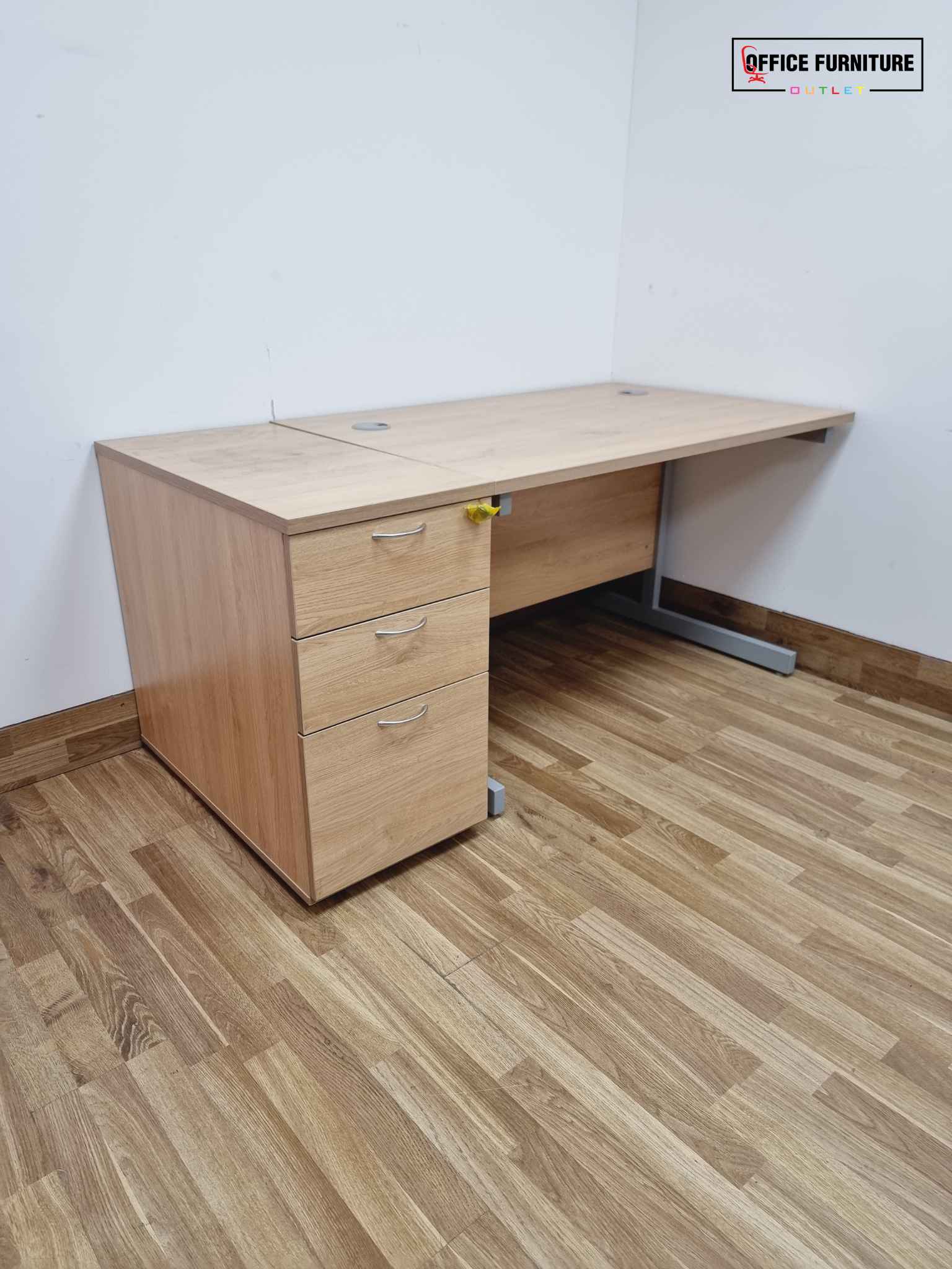 Nova Oak Desk with Desk Height Pedestal