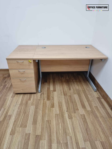 Nova Oak Desk with Desk Height Pedestal