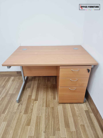 Beech Straight Desk with Three-Drawer Pedestal (120cm x 80cm)