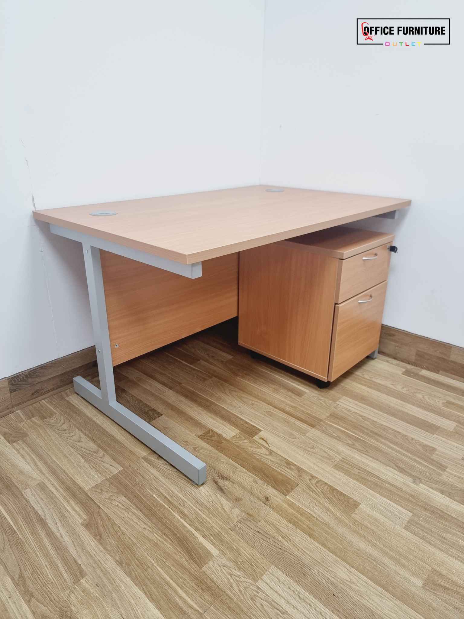 Beech Straight Desk with Two-Drawer Pedestal (120cm x 80cm)