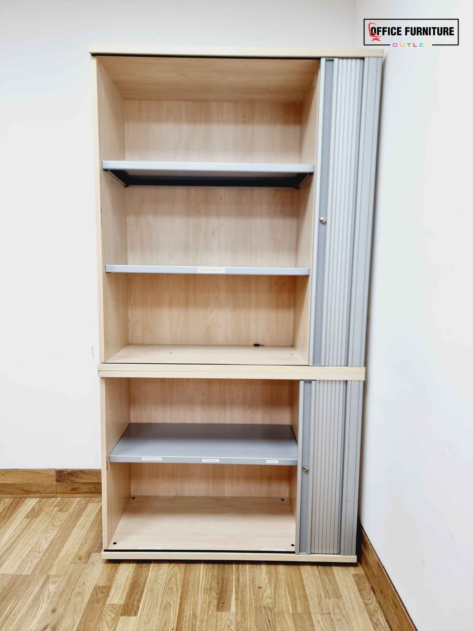 Maple Two-Level Tambour Storage Cabinet