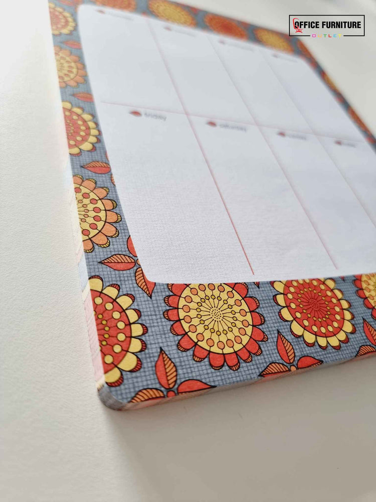 Weekly Planner Pad - Grey with Red/Orange Flowers (WP01)