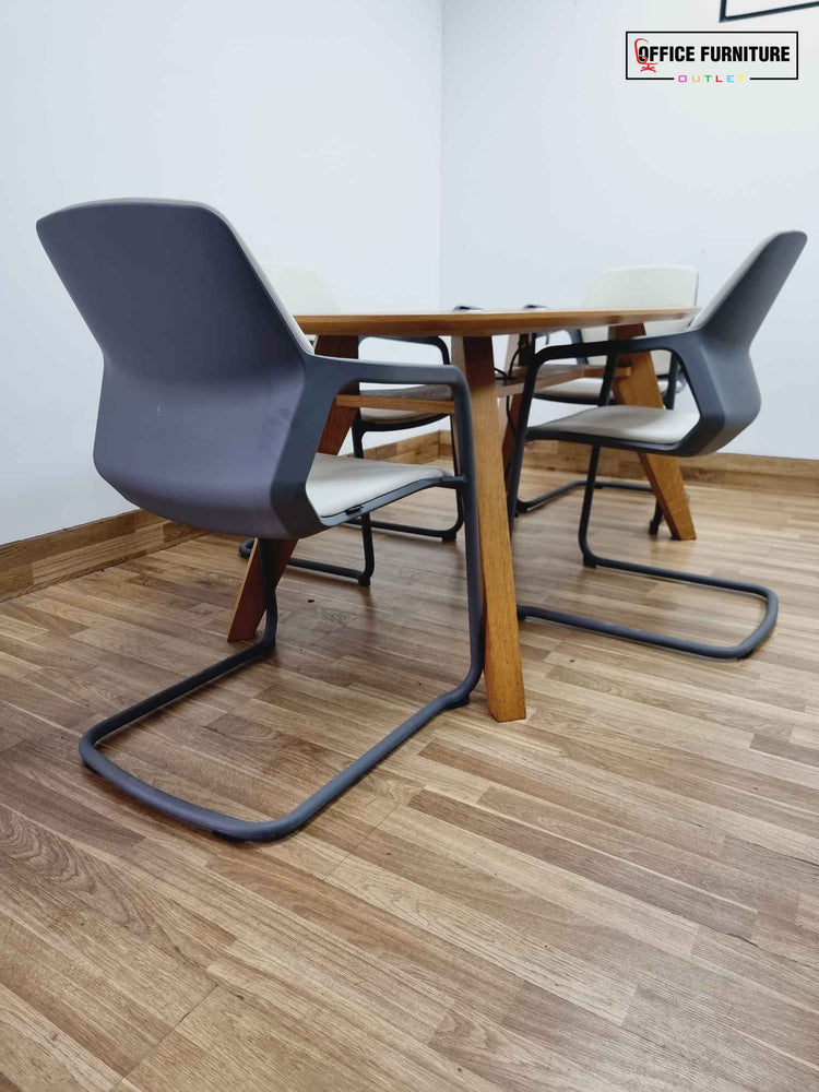 Four-Person Oak Meeting Table with Wilkhahn Chairs