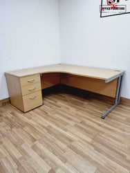 Oak Coloured Corner Office Desk with Pedestal (180cm x 160cm)