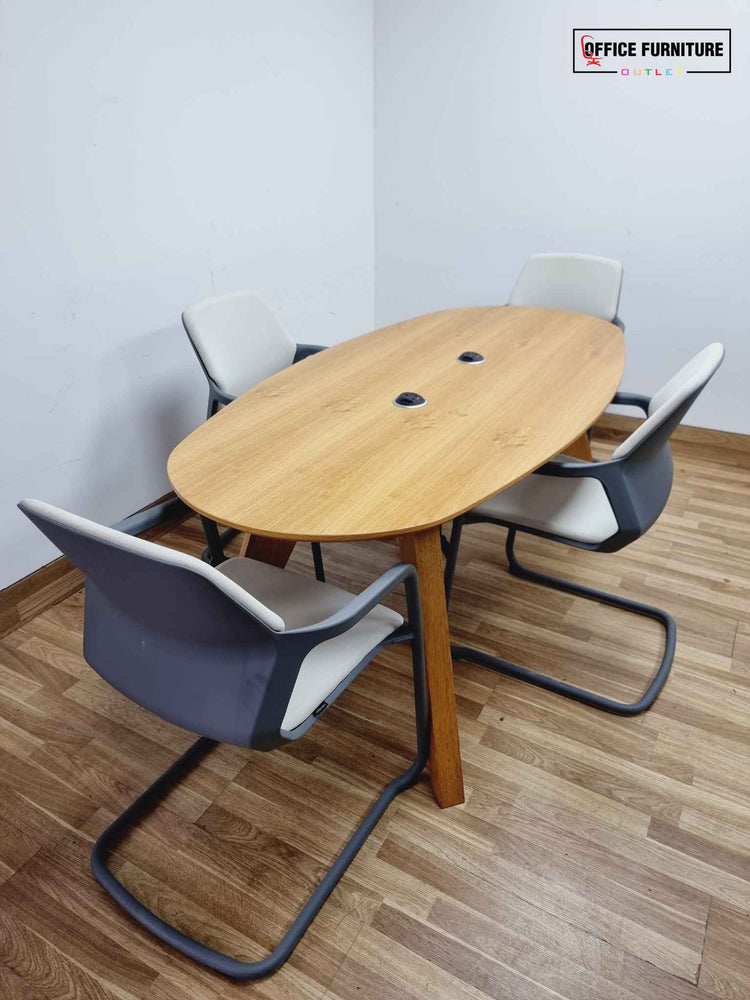 Four-Person Oak Meeting Table with Wilkhahn Chairs