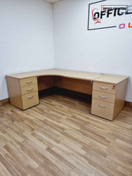 Premium Oak Coloured Corner Desk with Two Pedestals - Left Hand