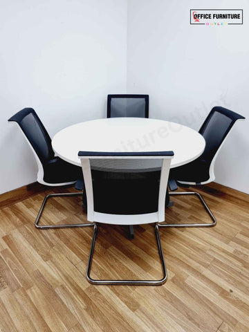 Large Round Meeting Table with Four Narbutas Chairs