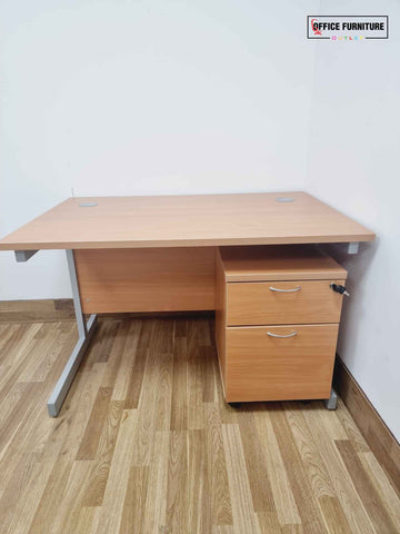 Beech Straight Desk with Two-Drawer Pedestal (120cm x 80cm)