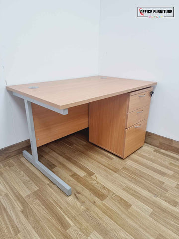 Beech Straight Desk with Three-Drawer Pedestal (120cm x 80cm)