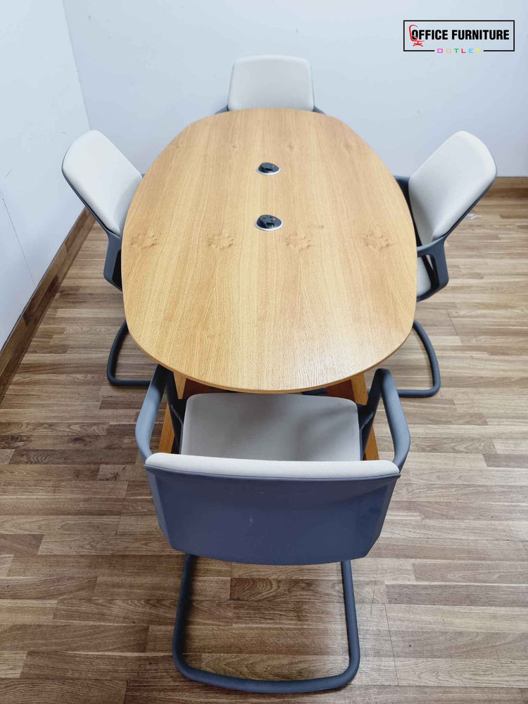 Four-Person Oak Meeting Table with Wilkhahn Chairs