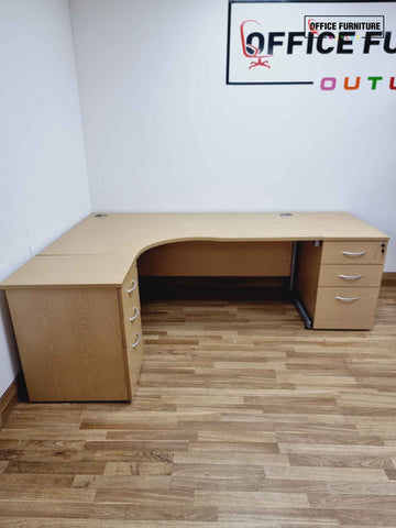 Premium Oak Coloured Corner Desk with Two Pedestals - Left Hand