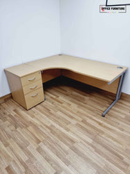 Oak Coloured Corner Office Desk with Pedestal (180cm x 160cm)