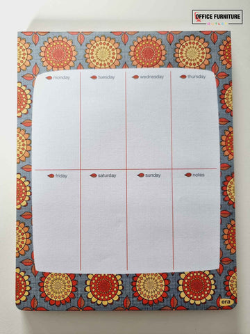 Weekly Planner Pad - Grey with Red/Orange Flowers (WP01)