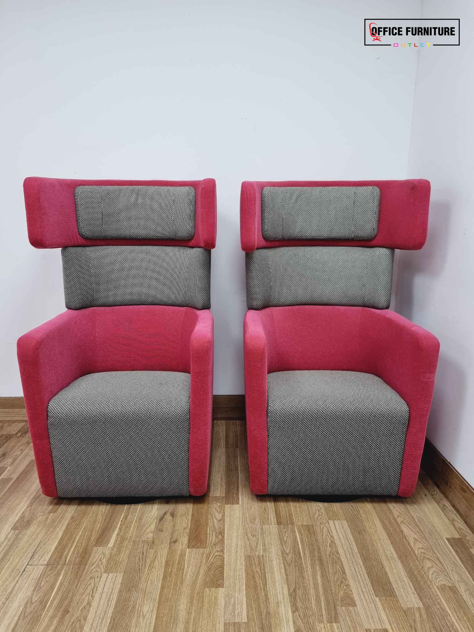 Set of Two Bene Parcs Wing Chairs - Hot Pink/Grey