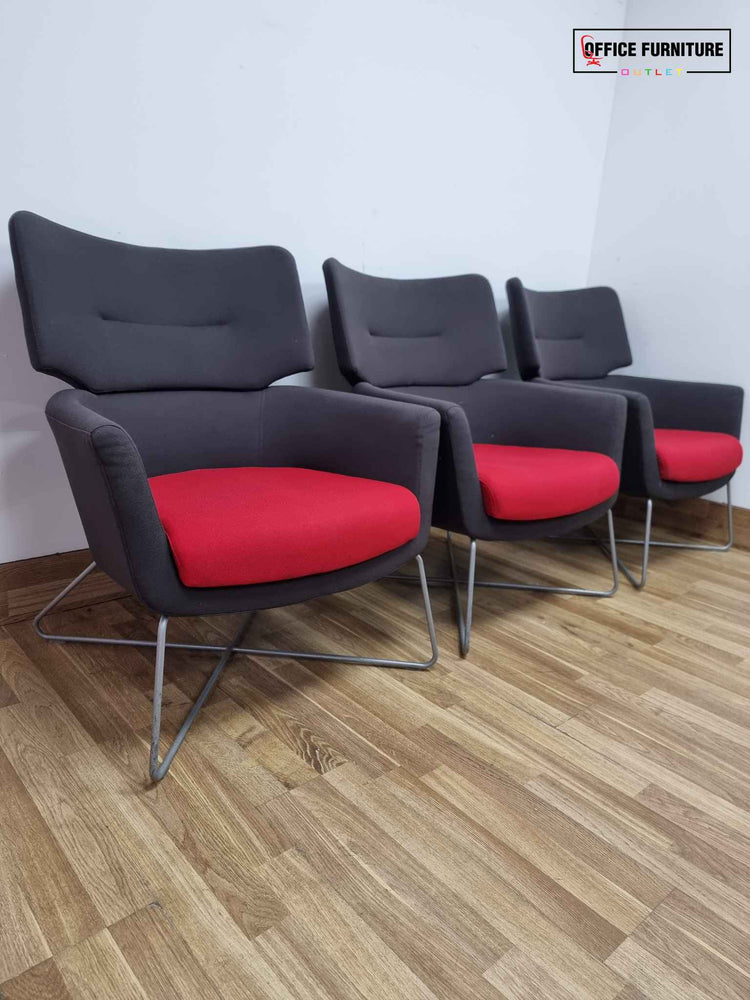 Set of Three Grey and Red Reception Chairs