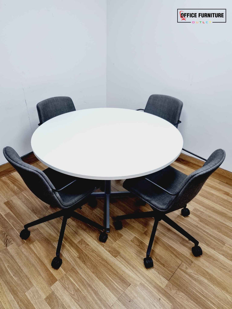 Large Round Meeting Table with Four Orangebox Chairs