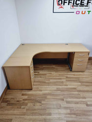 Premium Oak Coloured Corner Desk with Two Pedestals - Left Hand