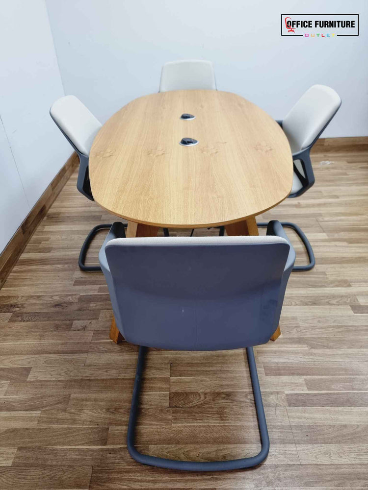 Four-Person Oak Meeting Table with Wilkhahn Chairs