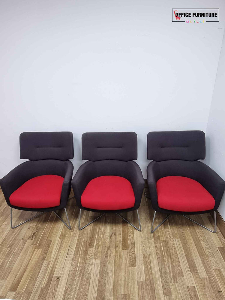 Set of Three Grey and Red Reception Chairs