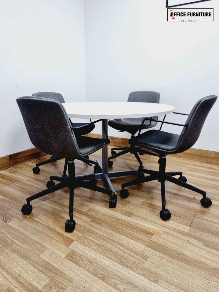 Large Round Meeting Table with Four Orangebox Chairs