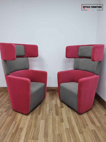 Set of Two Bene Parcs Wing Chairs - Hot Pink/Grey