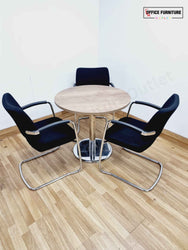 Walnut Three-Person Meeting Table with Boss Design Chairs