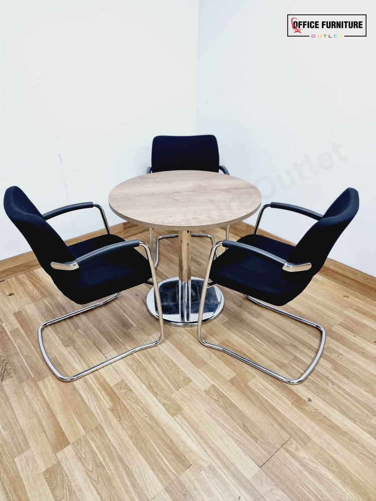 Walnut Three-Person Meeting Table with Boss Design Chairs